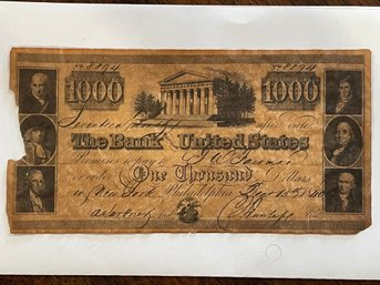 1840 The Bank Of United States $1000 Note #8894