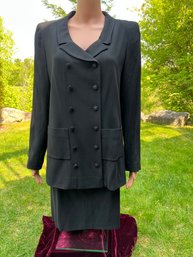 Chanel Classic Size 44 Black Double Breasted Suit- Jacket & Skirt