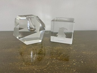 Crystal Inkwell & Crystal Paperweight