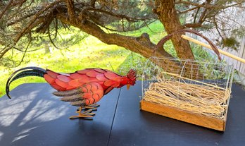 Vintage Egg Cage With Handsome Metal Rooster