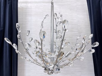 Crystal Leaves And Metal Branches Polished Chrome Chandelier Ceiling Light