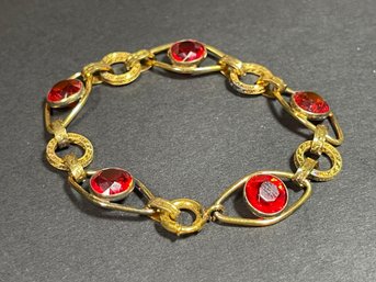 Vintage Art Deco Gold Filled Red Glass Stone Bracelet