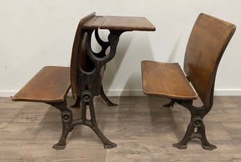 Folding Iron And Wood School Desk And Seat
