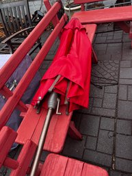 Red Umbrella With Cast Iron Umbrella Stand