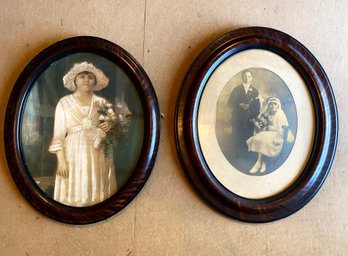 Pair Of 1920s  Large Oval Frames With Sketched Portrait  And Child Wedding