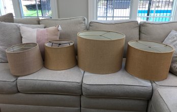 4 POTTERY BARN Beige Burlap Lamp Shades