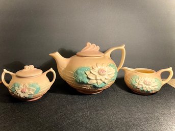 Vintage Hull Pottery Water Lily Teapot & Sugar & Creamer Set