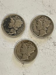 3 - Mercury Silver Dimes    1917s,  1942,  1943