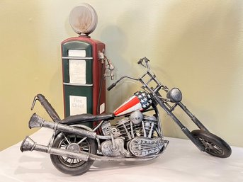 Small Motorcycle With Standing Gas Pump
