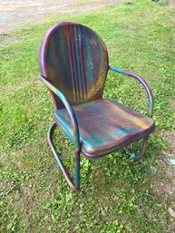 Iridescent Painted Shell Back Vintage Metal Chair