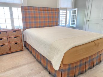 Queen Size Custom Upholstered Bedframe, Mattress & Linens