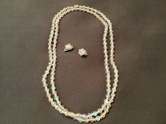 Vintage Iridescent Beaded Necklace And Earring Set
