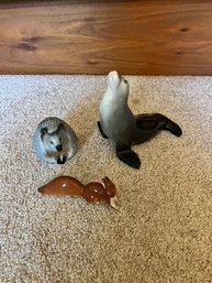 Made In USSR, Lomonosov China Sea Lion, Squirrel, Hedgehog, Super Condition