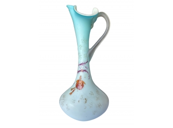 Vintage Blue Satin Glass Ewer/pitcher 8.75' X 4.50'