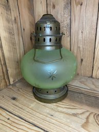 Beautiful Brass Lantern With Starburst Green Glass