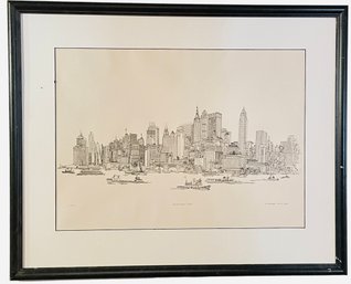 1967 'NYC Harbour Skyline' Lithograph By Listed Artist Richard Welling (S)