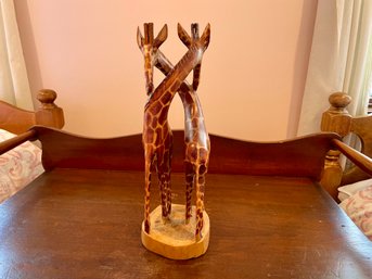 Carved Wood Intertwined Giraffe Couple