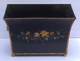 Large Black Metal, Tin Floral Cache Square Pot