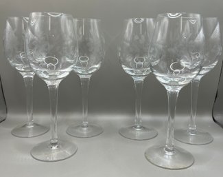 Set Of 6 Etched Wine Glasses