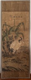 Antique Japanese Crane Scroll Painting