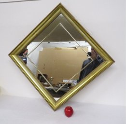 A Diamond Shaped Gilt Framed Mirror W/Inset Square