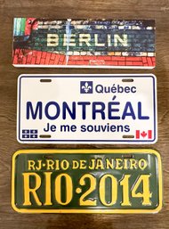 (2) International License Plates (Quebec, Rio De Janeiro) With Berlin Wood Artwork