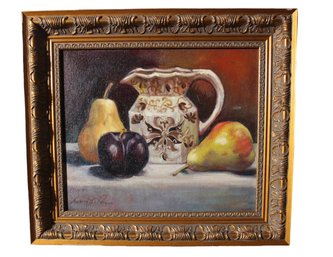 Audrey J. LaRosa 'English Pitcher And Fruit' Still Life Oil On Canvas