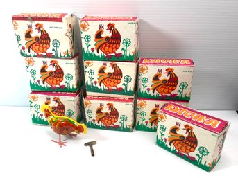 9 Russian Made In Belarus Tin Wind Up Birds