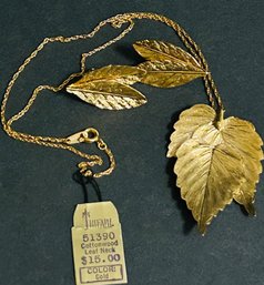 Vintage Crown Trifari Gold Plated Cottonwood Leaf Necklace With Tag Never Worn And Matching Clip Earrings
