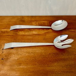 A Set Of Handsome Mid Century Silver Plate Salad Servers