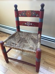 Vintage Childrens Chair With Woven Seat