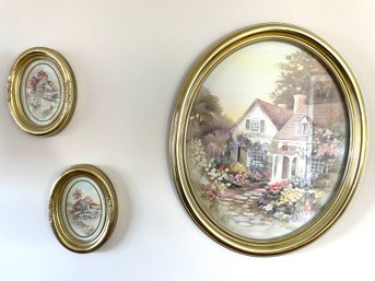 Vintage Homco Cottage Art Prints With Oval  Gilded Art Deco Syroco  Frame