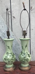 25. Antique Green Floral Table Lamps (2)