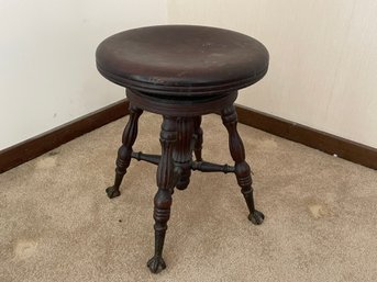 Antique Piano Stool With Glass Ball And Claw Feet