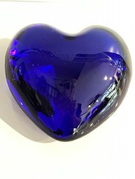 Baccarat Heart, Cobalt Blue, Acid Etched, Paperweight