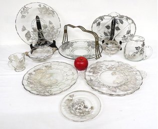 Assortment Of Mid-Century Sterling Silver On Glass - Cambridge, Fostoria & More