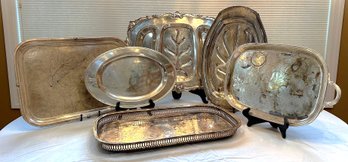 Group Of Silver Plated Serving Trays -  Six Pieces