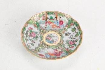 Chinese Export Rose Medallion Porcelain Dish With Scalloped Trim.  Possibly Circa 1840