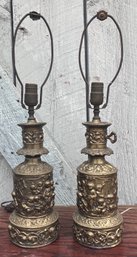 26. Vintage Ornate Floral Design Pot Metal Table Lamps (2)