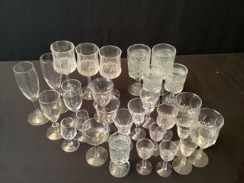Large Lot Barware Cordials Goblets Wine Glasses Champagne Flutes