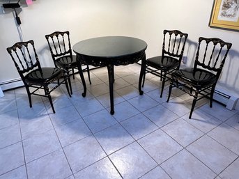 Tell City Chairs And With Black Lacquer Table, Circa 1950, Glass Top