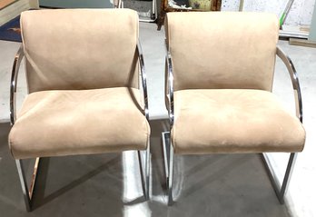 Pair Of Breuer Style Chrome Chairs Ultra-suede Upholstery