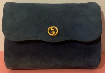 Gucci Vintage Blue, Navy Suede Vintage Clutch Handbag