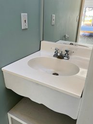 White Counter/wall Mount Sink With Chrome Fixtures