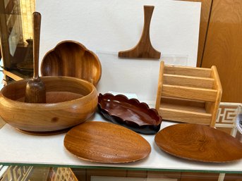 Group Of Eight Wood Serving Pieces