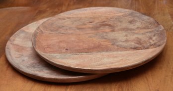 (2) Handcarved Acacia Wood Plates