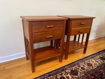 A Pair Of Custom Built Teak End Tables With Bowtie Pulls