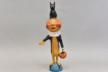 RARE! Debra Schoch/Hop Hop Jingle Boo For Bethany Lowe Designs 'Moon Man With Cat' Resin Halloween Figurine