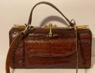 Vintage Crocodile Brown Doctor Style Handbag