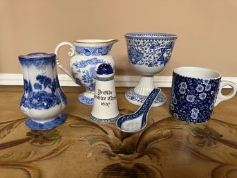 Group Of Six Blue & White Pieces Including Spode, Staffordshire, Calico And More